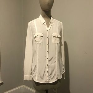 White House Black Market Silk Cream Blouse, Size 8